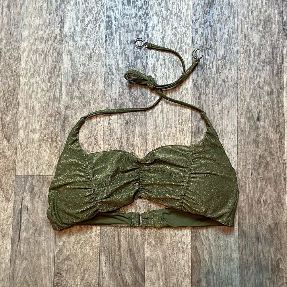 So Luna Swim Green Glittery Halter Swim Top Size Medium